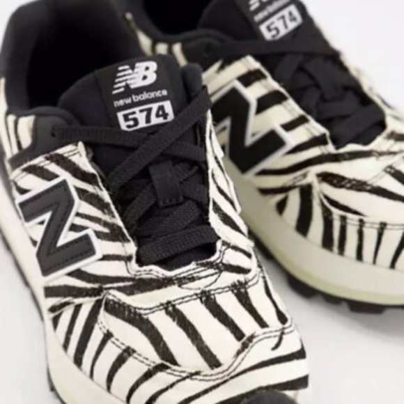 New Balance 574 WL574CAO Women Wedge Trainers in Zebra Print-White - Picture 2 of 3